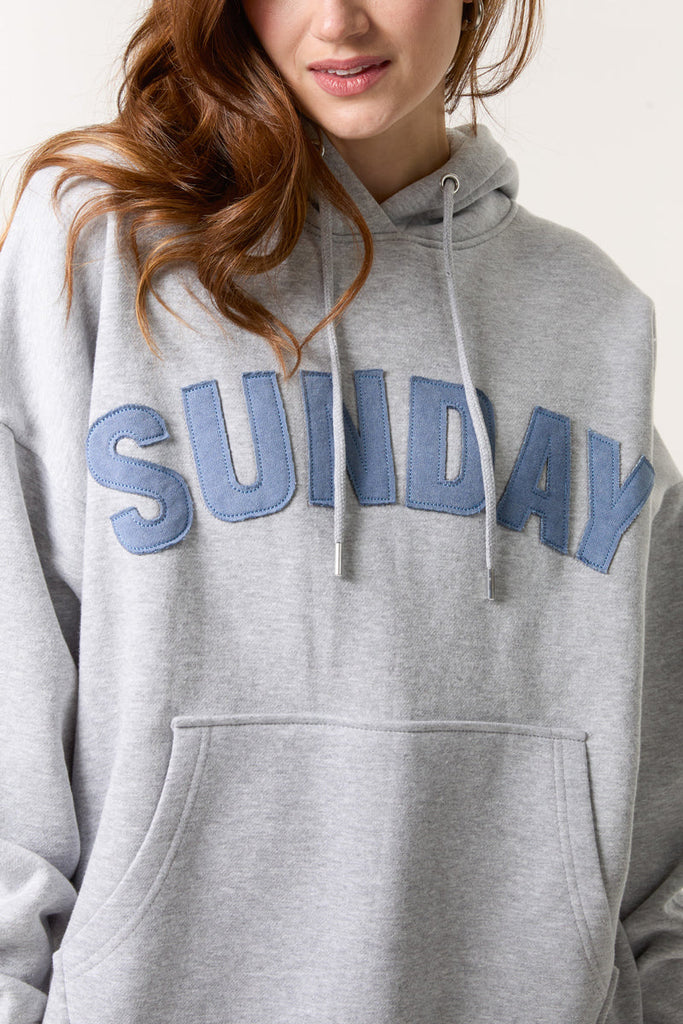 grey sunday hoodie close up