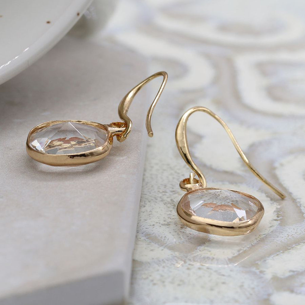 Gold Irregular Clear Glass Drop Earrings POM