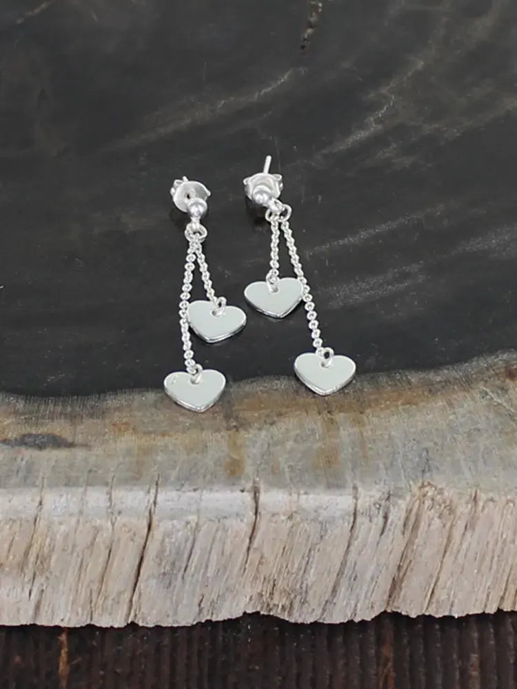 Heart Double Drop Earrings by Suzie Blue Gift POM