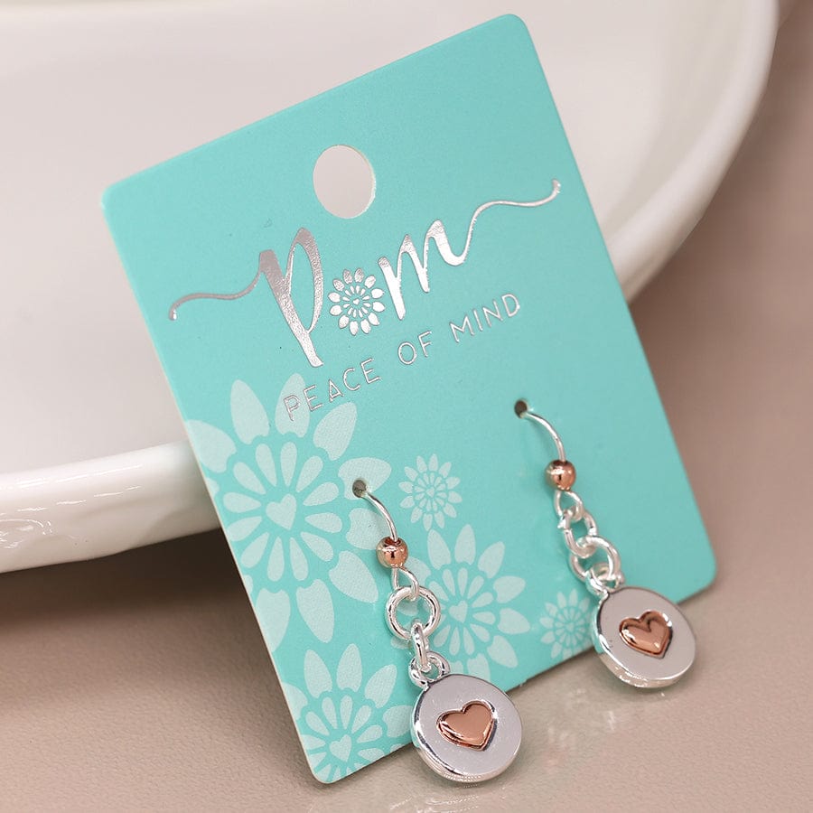 Heart In Disc Earrings By POM Silver Rose Gold Gift 02320 POM