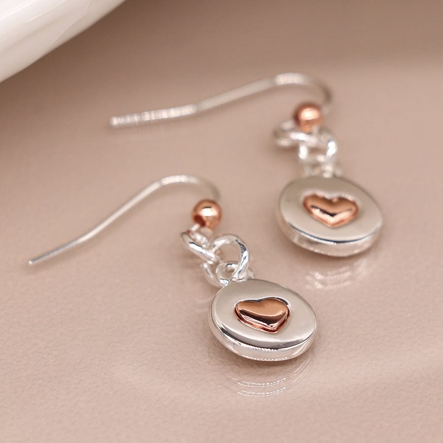 Heart In Disc Earrings By POM Silver Rose Gold Gift 02320 POM