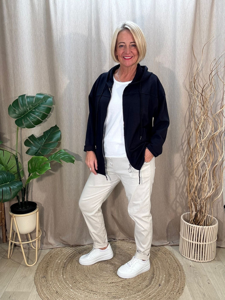 Hooded Drawstring Zipped Lightweight Jacket Be You Lifestyle Boutique One Size / Navy