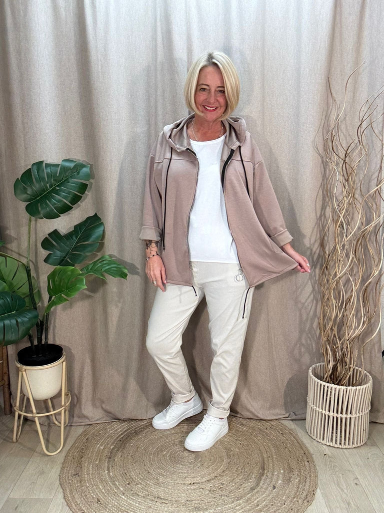 Hooded Drawstring Zipped Lightweight Jacket Be You Lifestyle Boutique One Size / Latte