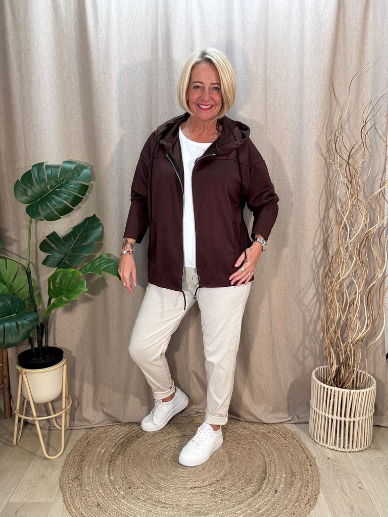 Hooded Drawstring Zipped Lightweight Jacket Be You Lifestyle Boutique One Size / Chocolate