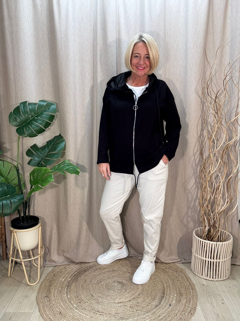Hooded Drawstring Zipped Lightweight Jacket Be You Lifestyle Boutique One Size / Black
