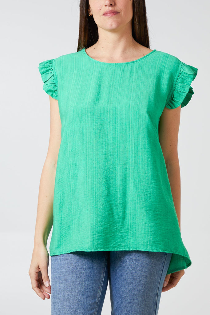 Women’s Frilled Cap Sleeved Button Back Top Spring Summer