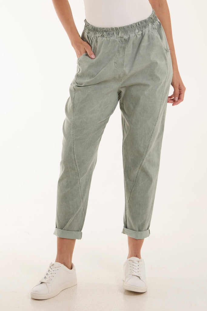 khaki acid wash relaxed magic trousers