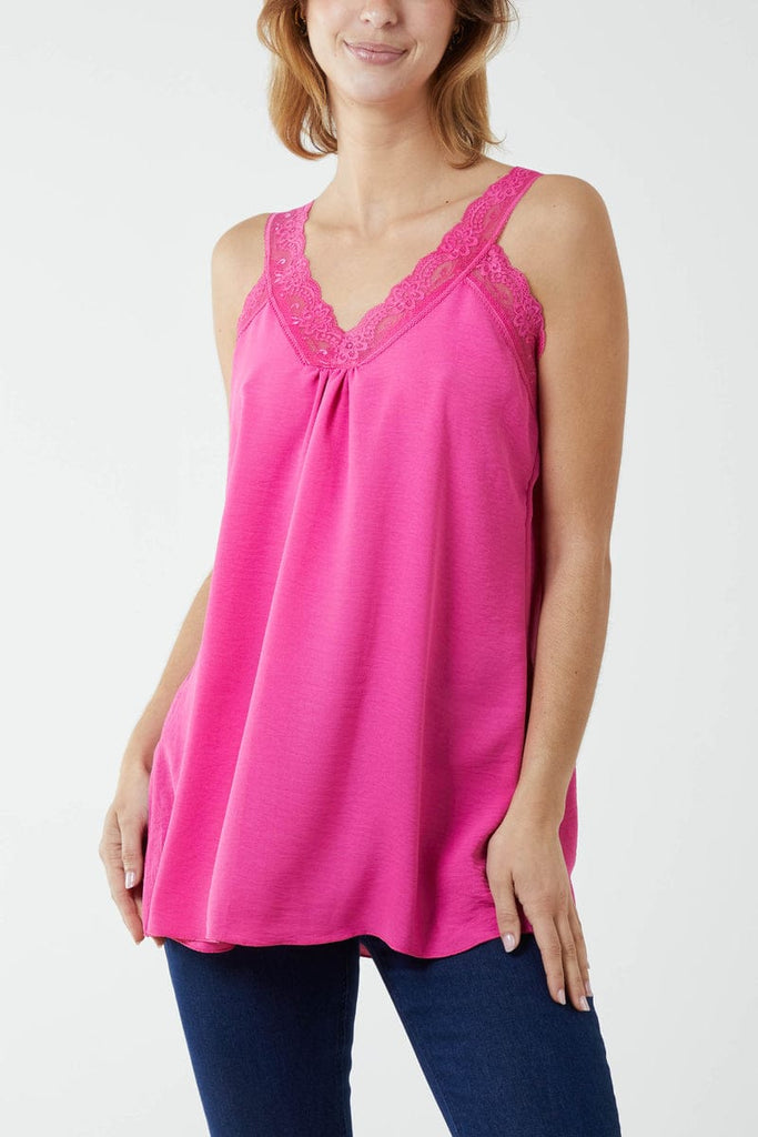 Lace Trim V Neck Cami Sleeveless Top Be You Lifestyle Boutique One Size / Hot Pink