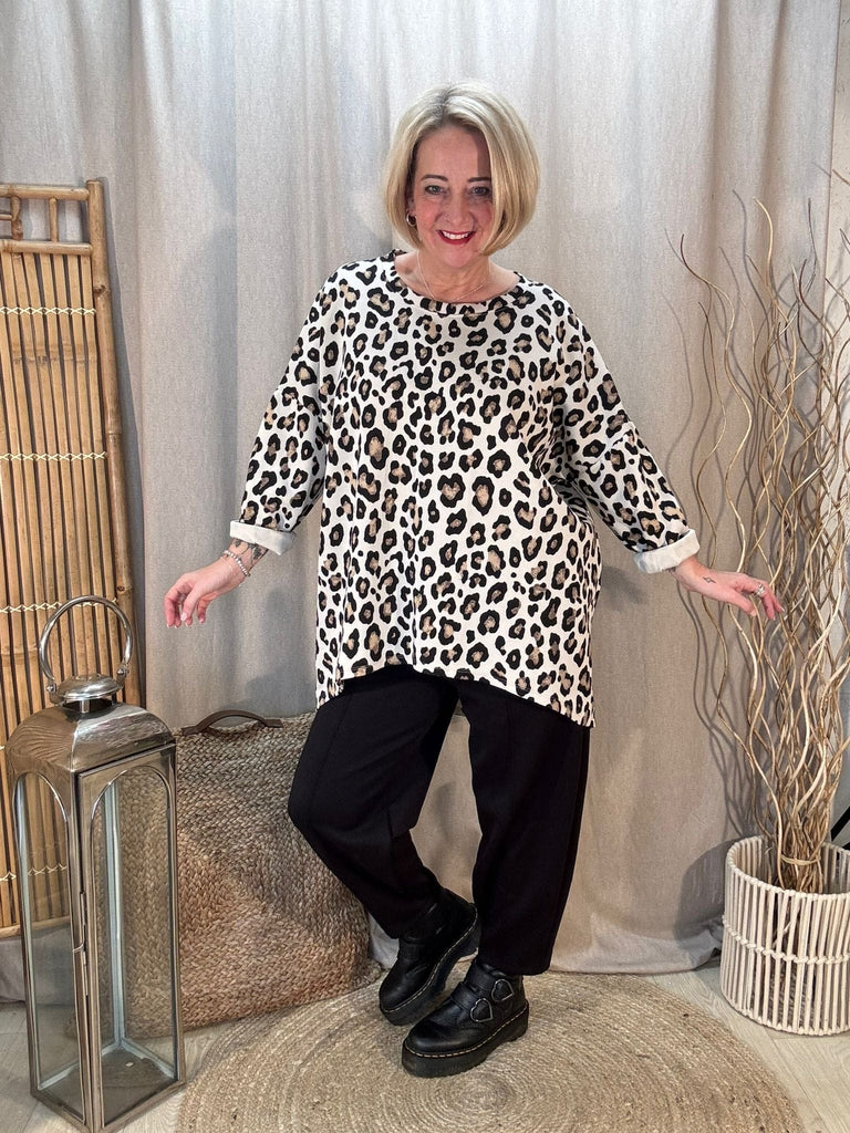 Leopard Dipped High Low Top Be You Lifestyle Boutique One Size / Stone