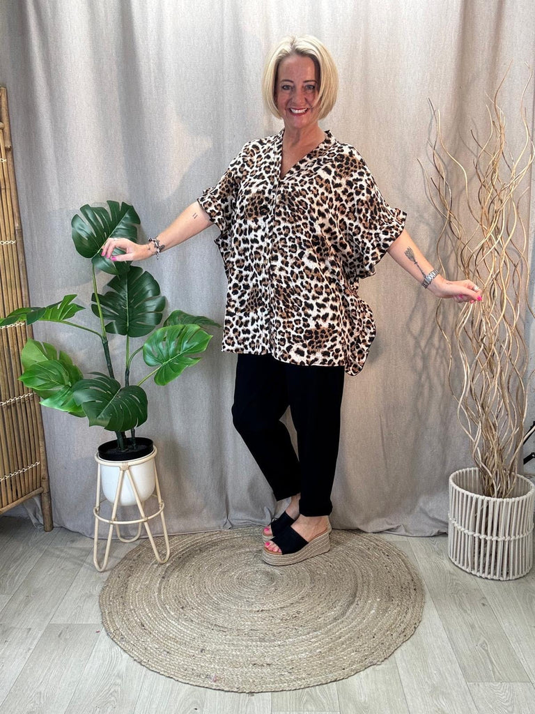 Leopard Print Blouse With Frilly Sides Be You Lifestyle Boutique One Size