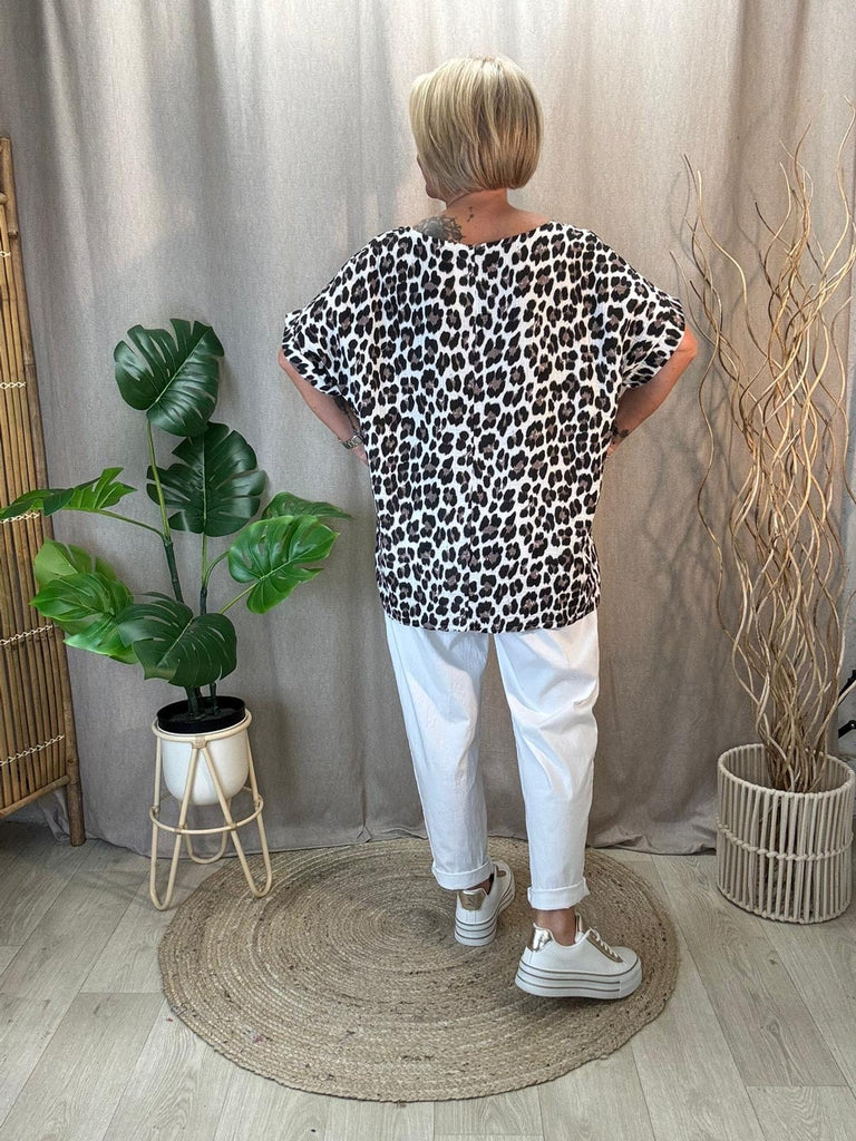 Leopard Print Bubble Cotton Short Sleeved Top Be You Lifestyle Boutique One Size / Stone