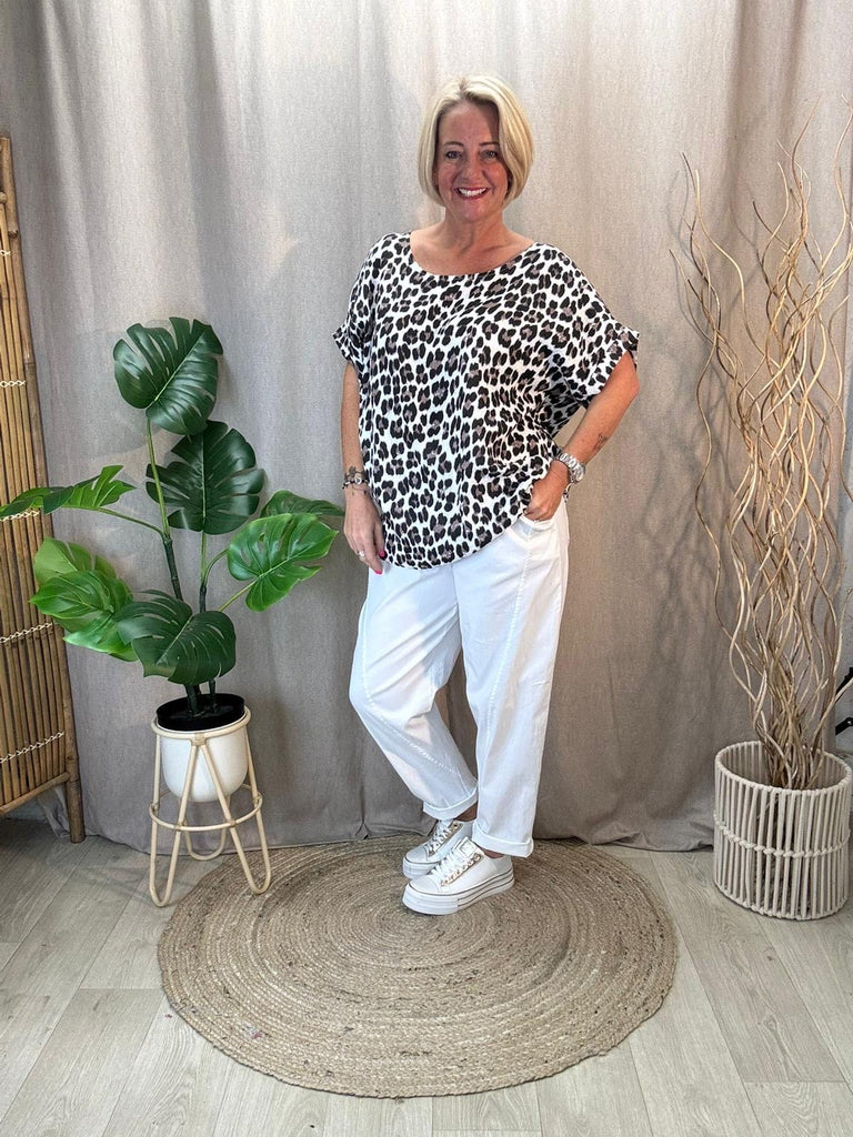 Leopard Print Bubble Cotton Short Sleeved Top Be You Lifestyle Boutique One Size / Stone