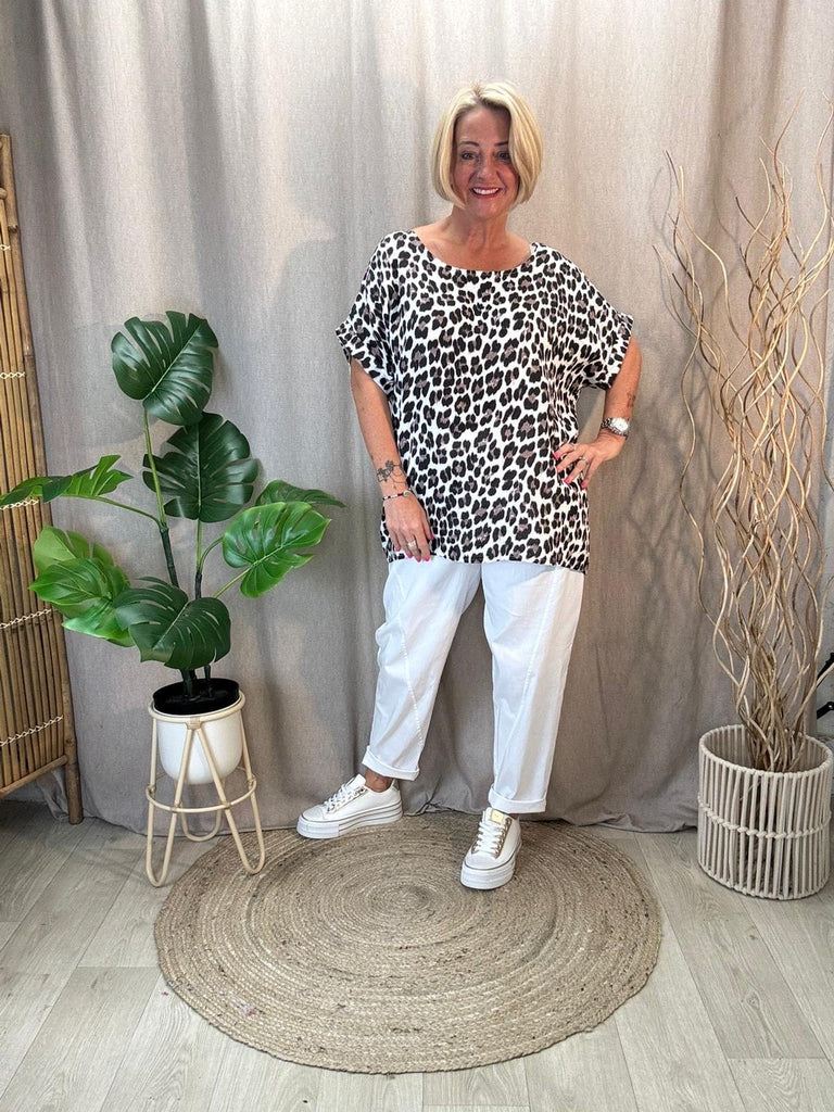 Leopard Print Bubble Cotton Short Sleeved Top Be You Lifestyle Boutique One Size / Stone