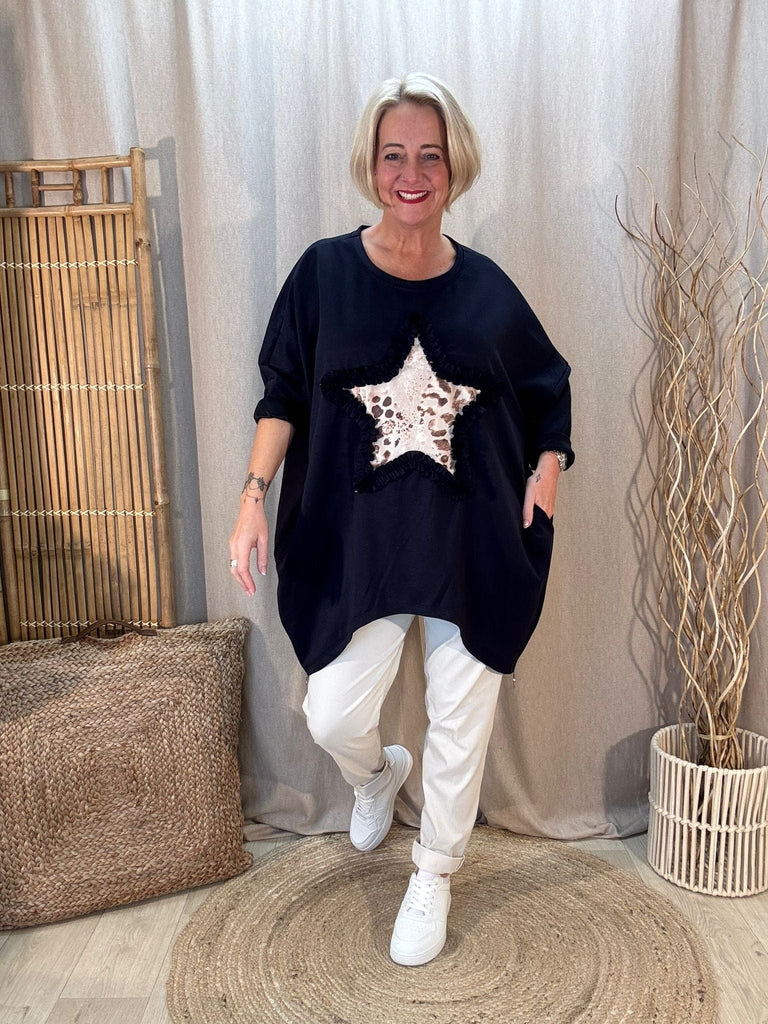 Leopard Star Zippy Oversized Sweatshirt Jumper Be You Lifestyle Boutique