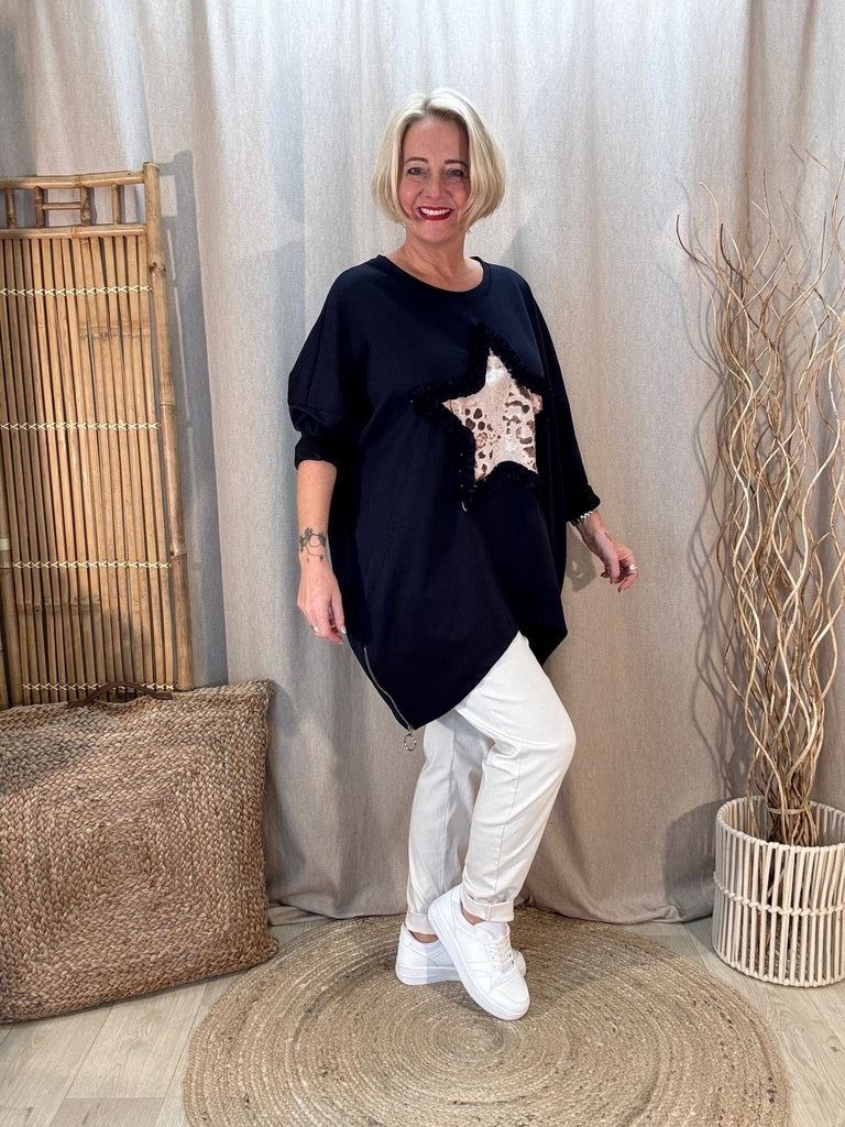 Leopard Star Zippy Oversized Sweatshirt Jumper Be You Lifestyle Boutique
