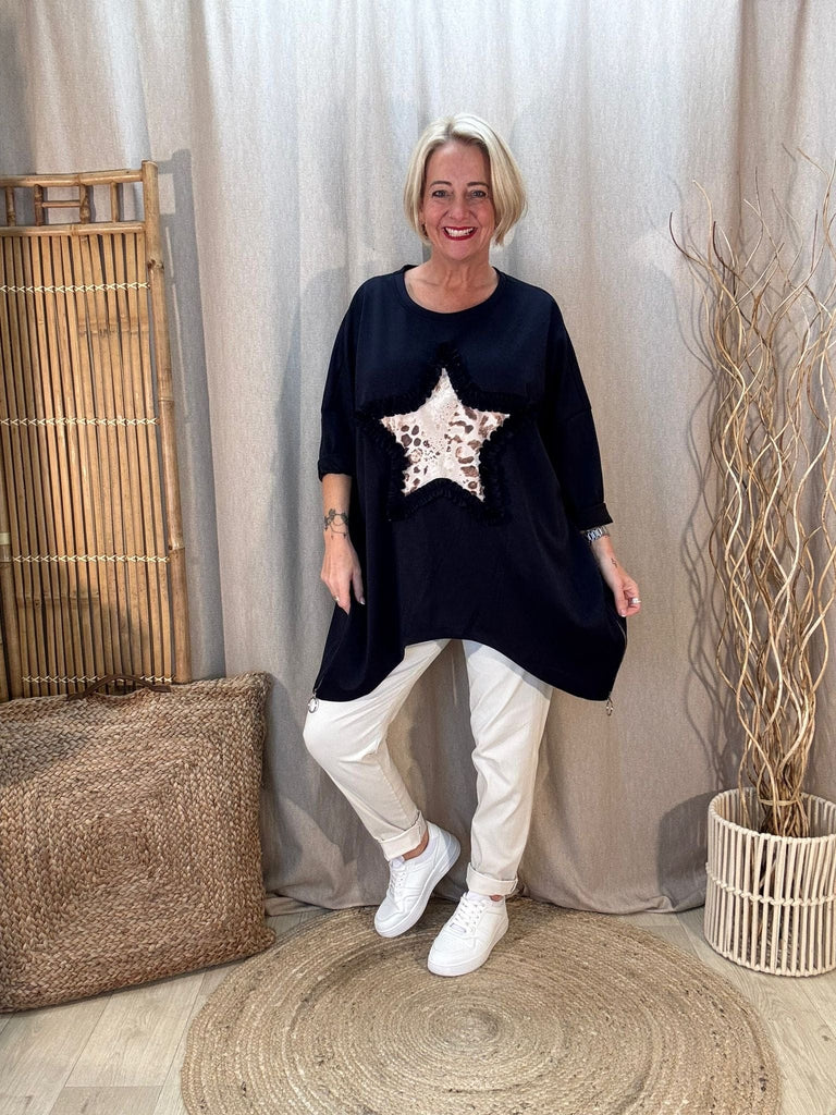 Leopard Star Zippy Oversized Sweatshirt Jumper Be You Lifestyle Boutique
