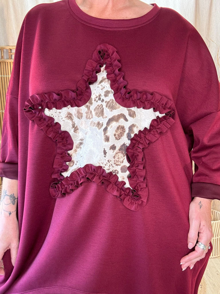 Leopard Star Zippy Oversized Sweatshirt Jumper Be You Lifestyle Boutique