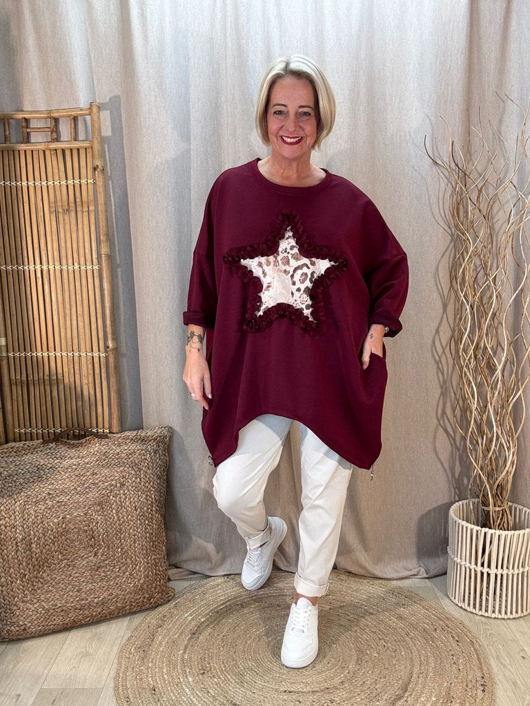 Leopard Star Zippy Oversized Sweatshirt Jumper Be You Lifestyle Boutique