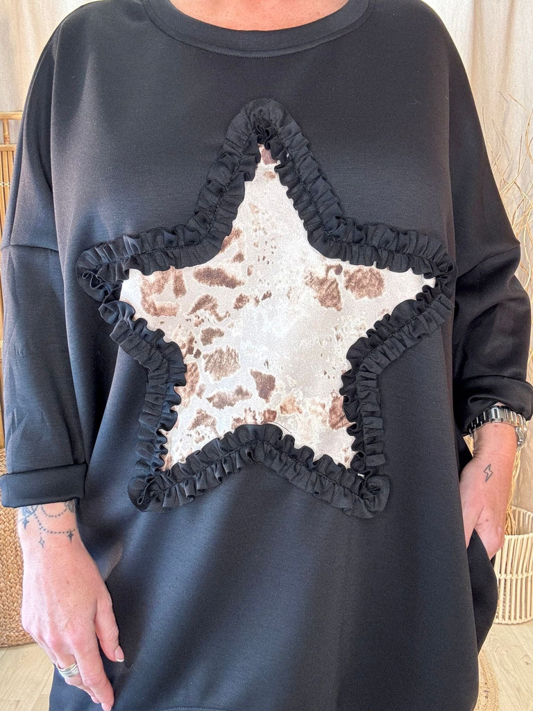 Leopard Star Zippy Oversized Sweatshirt Jumper Be You Lifestyle Boutique