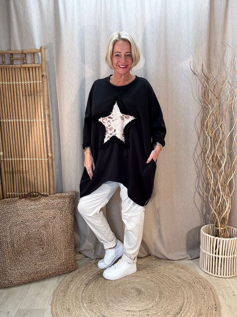 Leopard Star Zippy Oversized Sweatshirt Jumper Be You Lifestyle Boutique