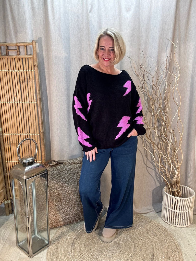 Lightning Bolt Knitted Jumper Be You Lifestyle Boutique One Size / Black
