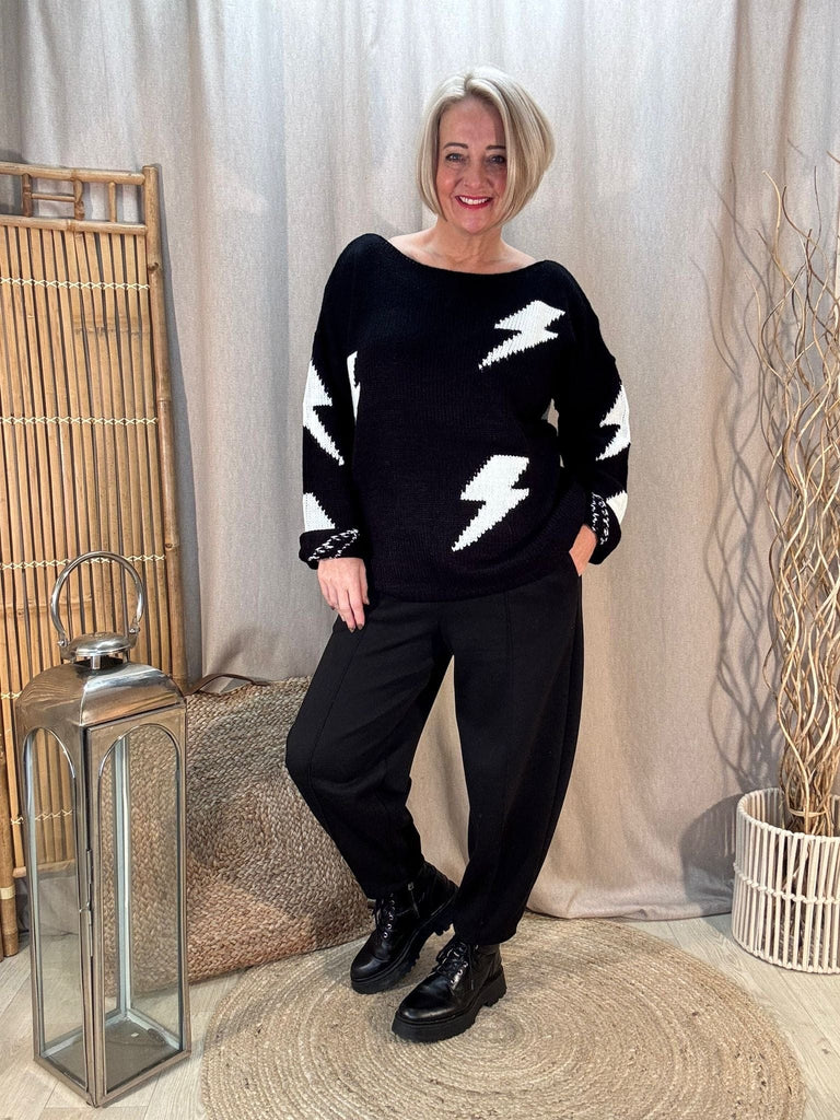 Lightning Bolt Knitted Jumper Be You Lifestyle Boutique One Size / Black & White