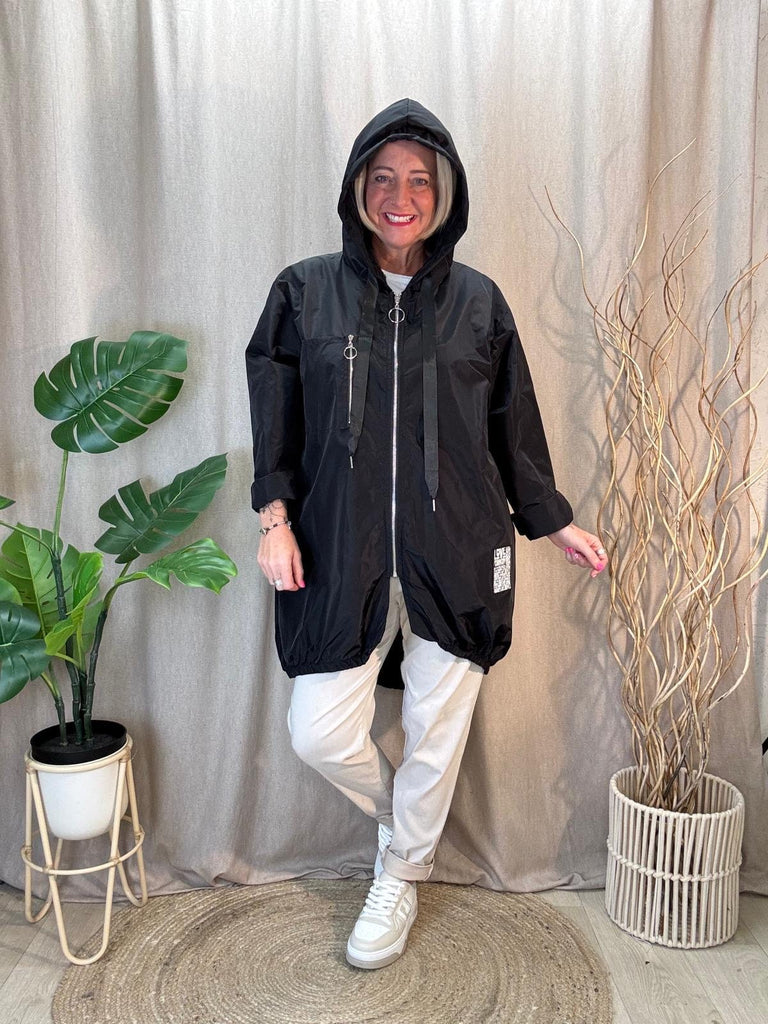 Lightweight Hooded Black Rain Mac Shower Proof Be You Lifestyle Boutique One Size