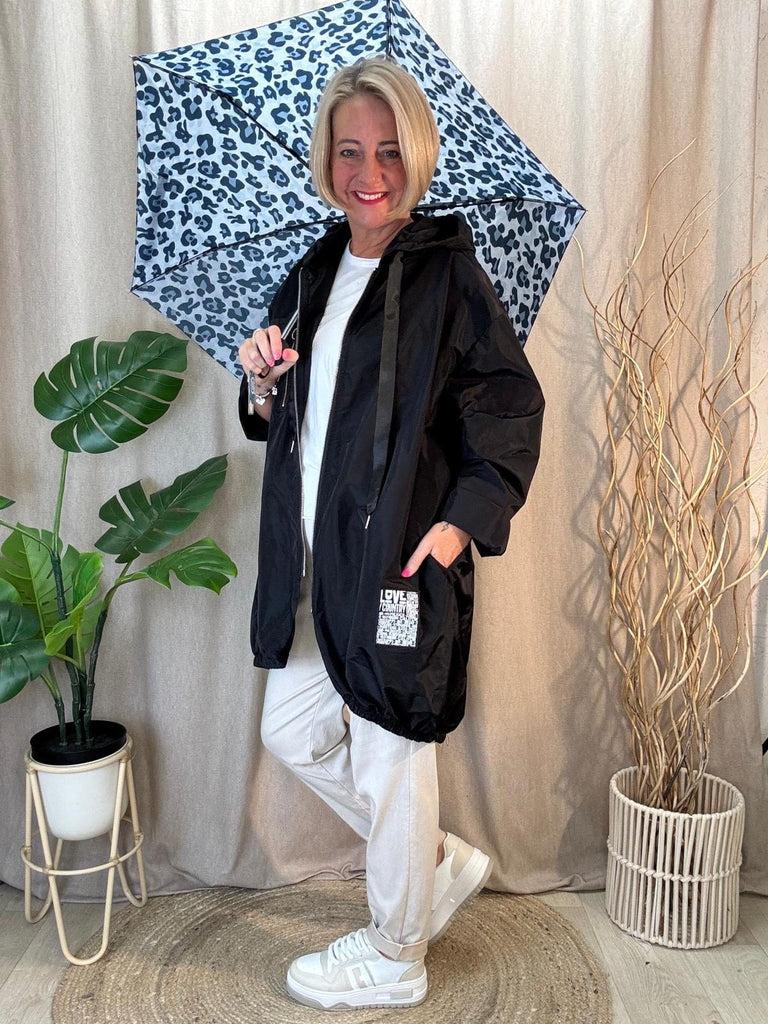 Lightweight Hooded Black Rain Mac Shower Proof Be You Lifestyle Boutique One Size