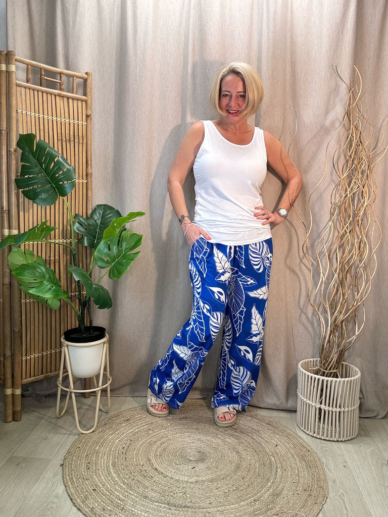 Lightweight Wide Leg Leaf Print Trousers With Pockets Be You Lifestyle Boutique