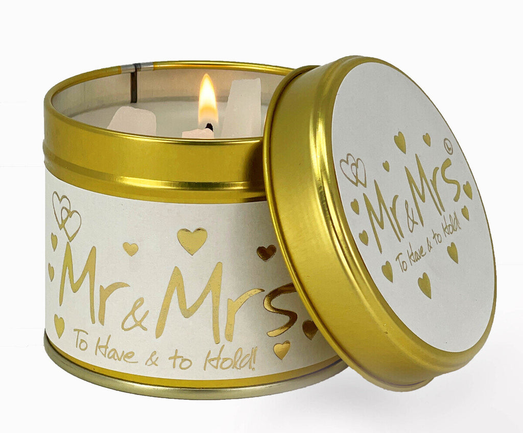lily lame mr & mrs candle tin