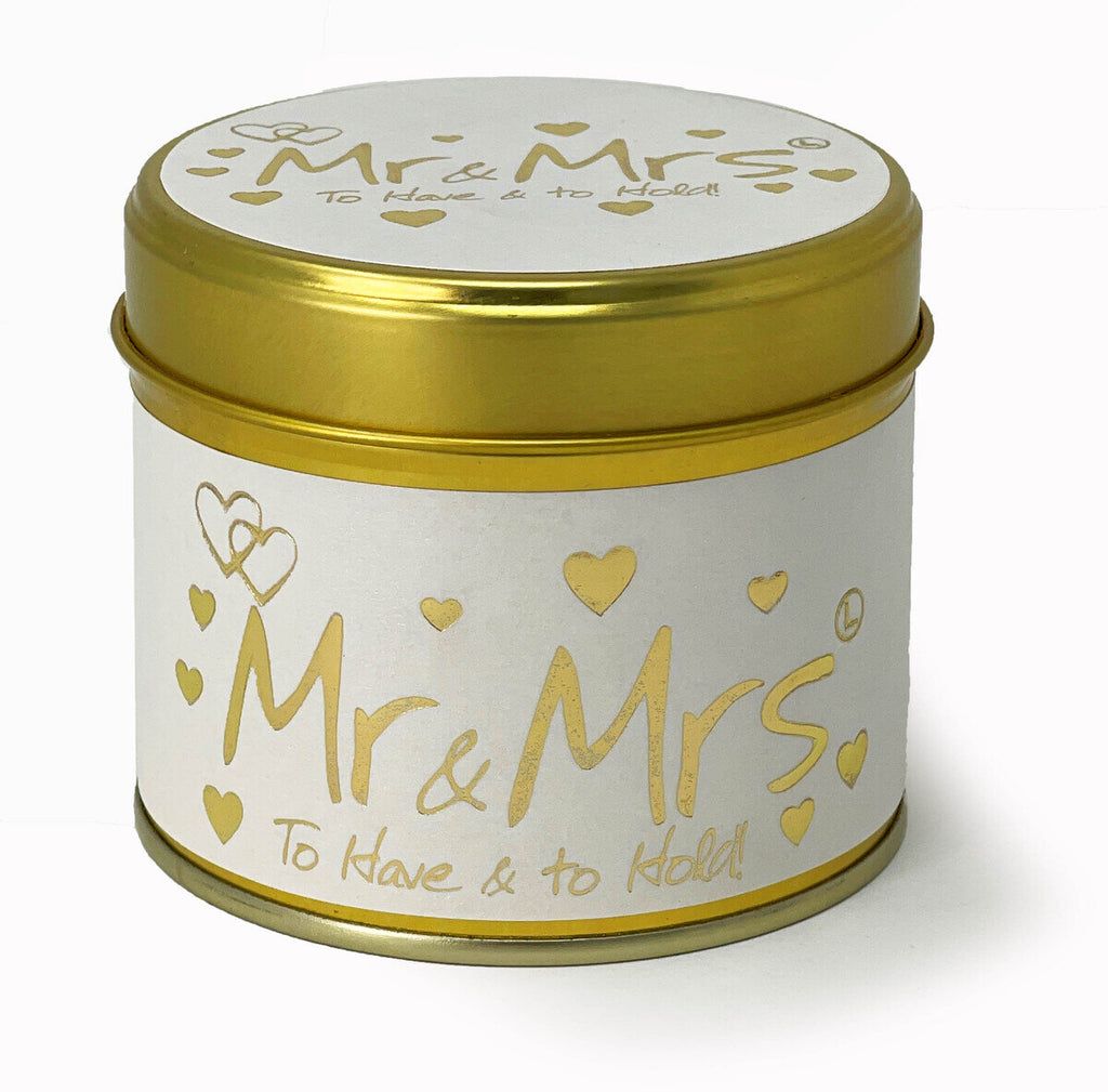 lily flame mr & mrs candle tin