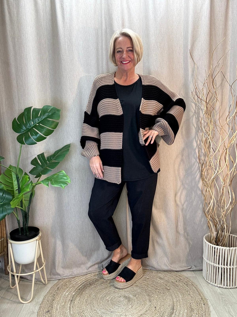 Liquorice Allsorts Edge To Edge Striped Cardigan Be You Lifestyle Boutique One Size / Brown & Black