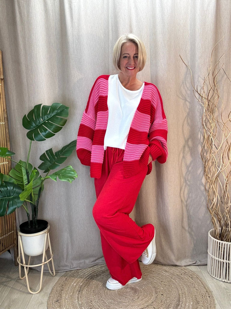 Liquorice Allsorts Edge To Edge Striped Cardigan Be You Lifestyle Boutique One Size / Pink & Red