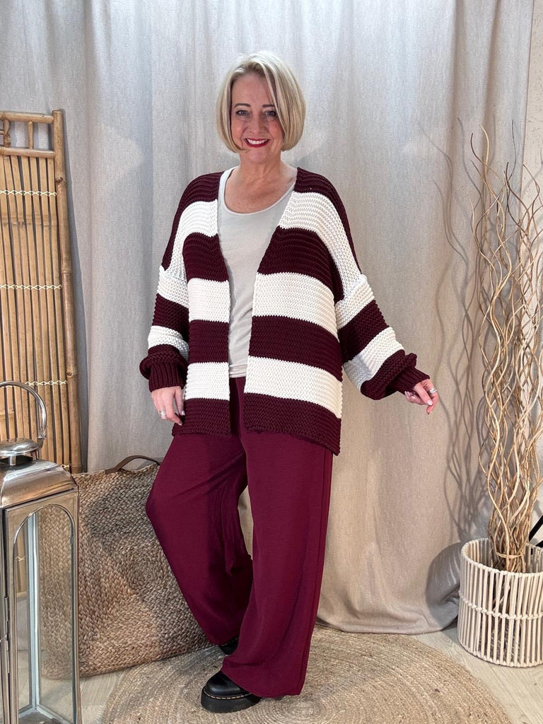 Liquorice Allsorts Edge To Edge Striped Cardigan Be You Lifestyle Boutique One Size / Burgundy
