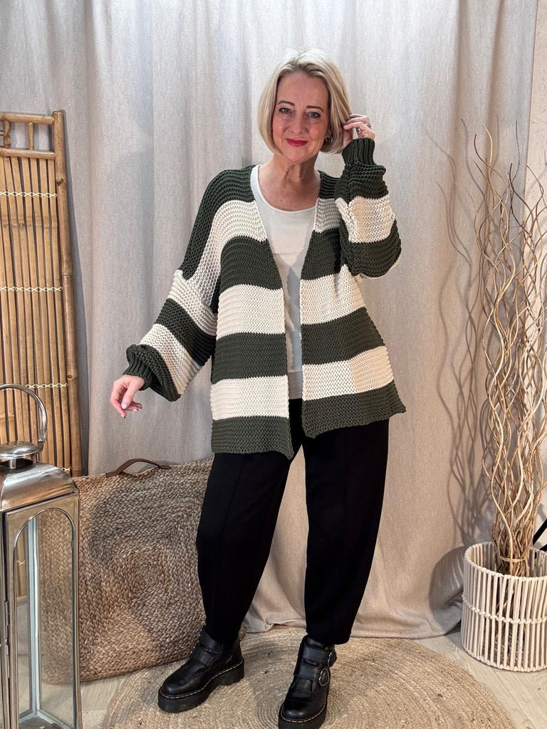 Liquorice Allsorts Edge To Edge Striped Cardigan Be You Lifestyle Boutique One Size / Khaki