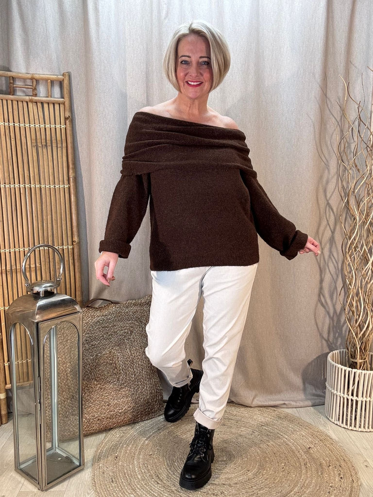 Luxe 3 In 1 Cowl or Bardot Off The Shoulder Knitted Jumper Be You Lifestyle Boutique One Size / Chocolate