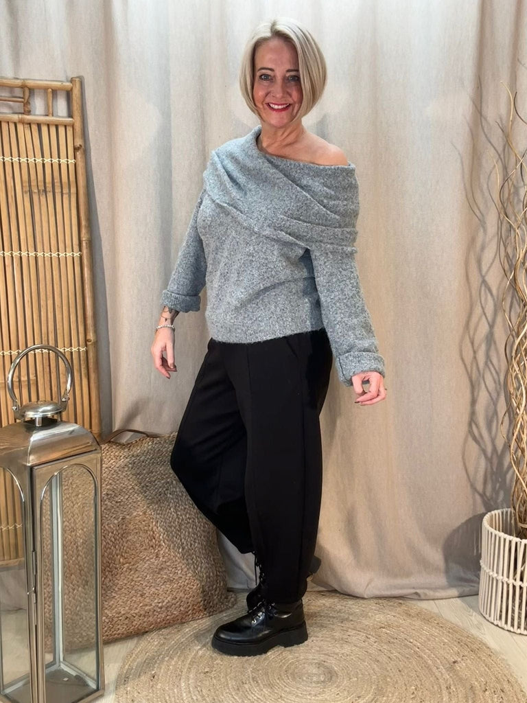 Luxe 3 In 1 Cowl or Bardot Off The Shoulder Knitted Jumper Be You Lifestyle Boutique One Size / Grey