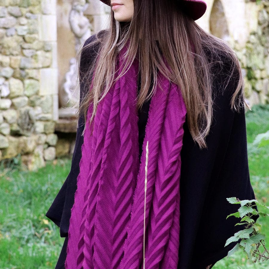 Magenta Herringbone Tassel Scarf By POM 52682 Be You Lifestyle Boutique