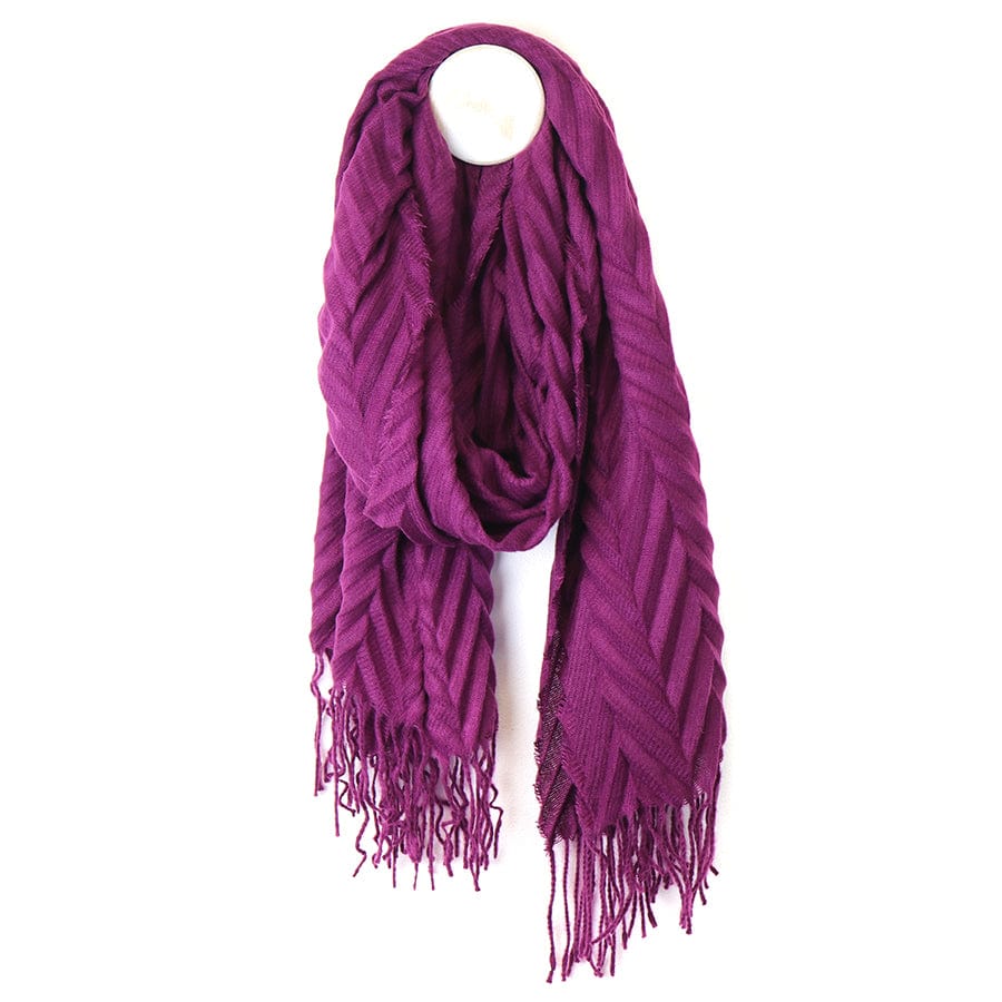 Magenta Herringbone Tassel Scarf By POM 52682 Be You Lifestyle Boutique