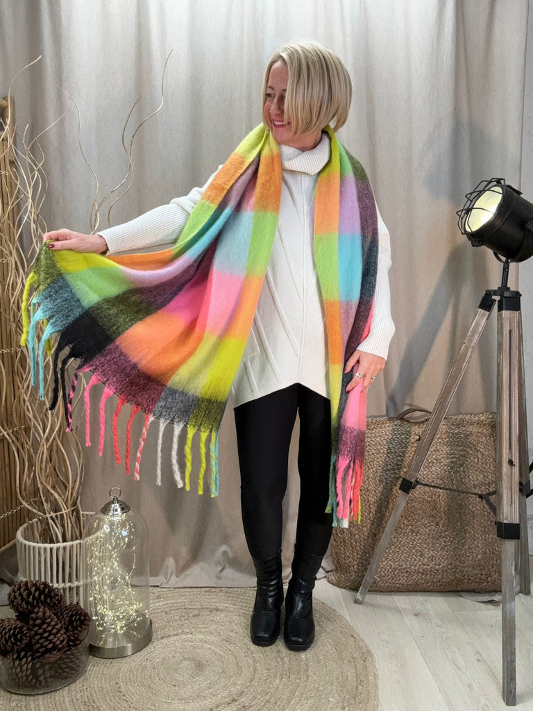 Mega Checked Bright Cosy Blanket Tassel Winter Scarf Gift Be You Lifestyle Boutique