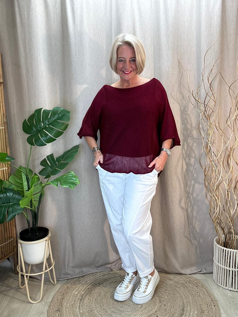 Mesh Fine Knit Layering Top Be You Lifestyle Boutique One Size / Burgundy