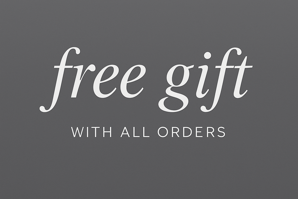 Minimalist banner with just "free gift with all orders" text in grey color scheme