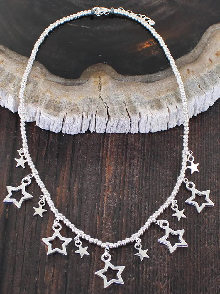Multi Star Silver Plated Short Necklace By Suzie Blue Gift POM