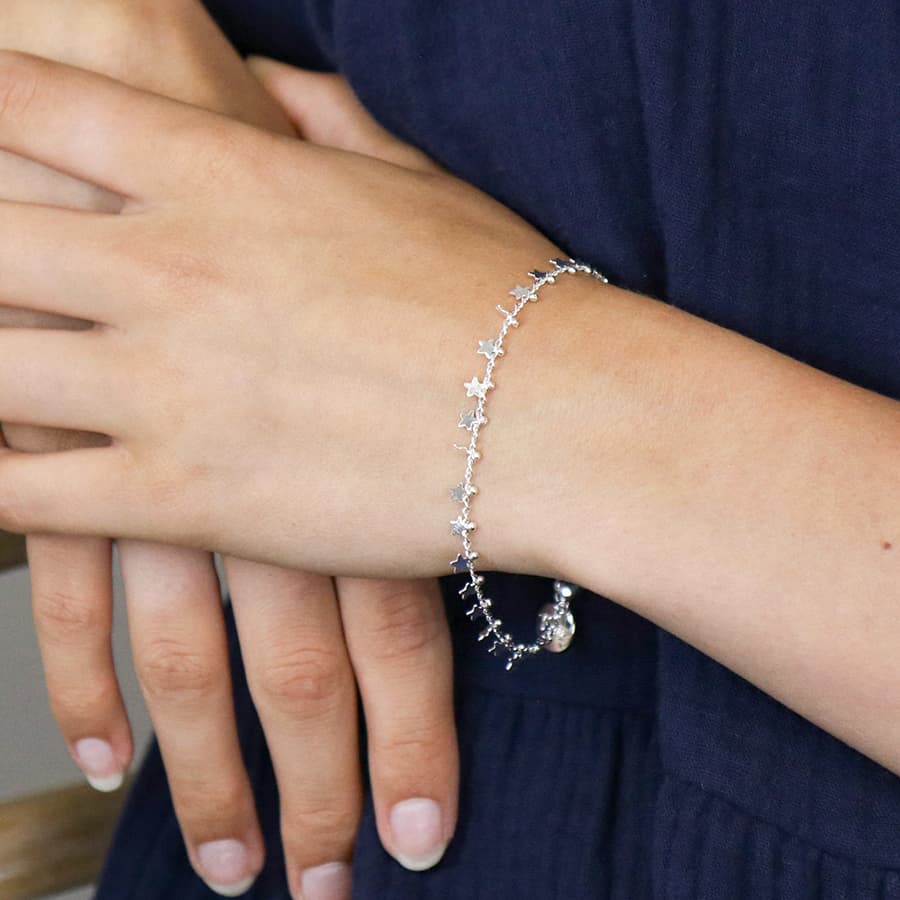 Multi Star & Tiny Bead Silver Bracelet By POM 04191 POM
