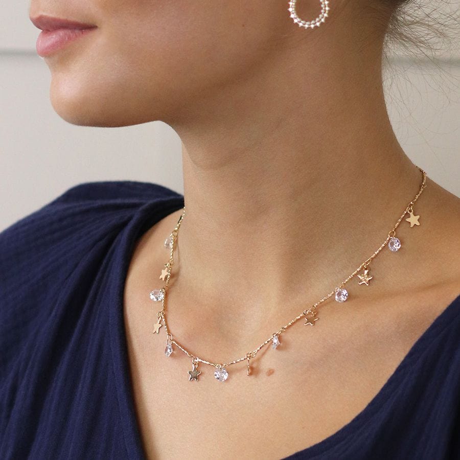Multi Stars & Crystals Necklace By POM Gift 04194 POM