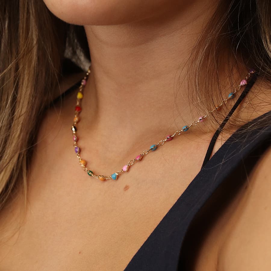 Multicoloured Enamel Hearts Necklace By POM Gift 04340 Be You Lifestyle Boutique