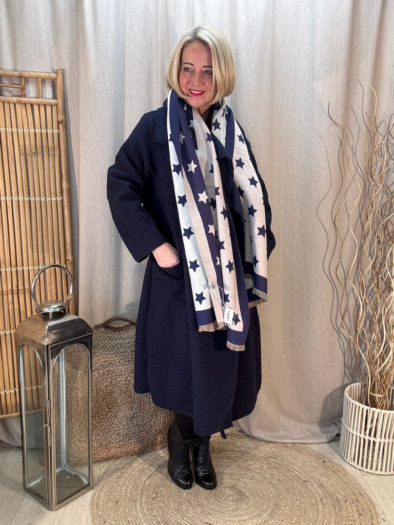 Navy & Cream Stars Winter Scarf Gift Be You Lifestyle Boutique