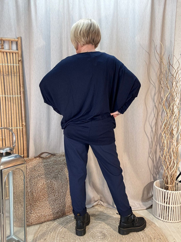 Navy Slouchy Oversized Longline Batwing Top Be You Lifestyle Boutique