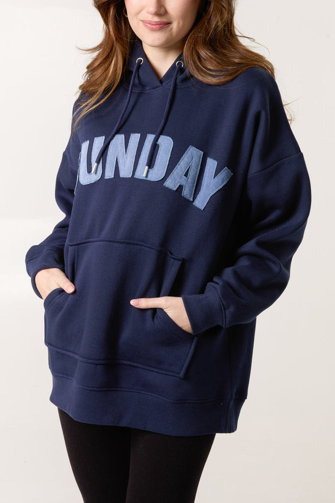 navy sunday hoodie close up