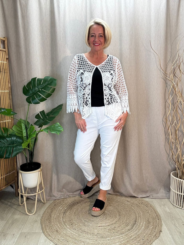 One Button Lace Shrug Cardigan Be You Lifestyle Boutique One Size / White